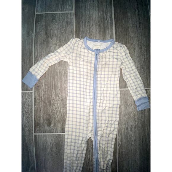Posh Peanut Bamboo Blue Checkered Baby Footie Size 18-24 Months - Picture 3 of 6